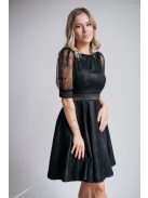 Andrea - Čierne čipkované šaty s naberanými rukávmi a špeciálnym strihom na chrbte