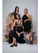 Andrea - Čierne čipkované šaty s naberanými rukávmi a špeciálnym strihom na chrbte