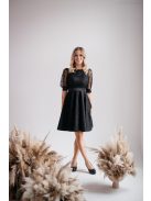 Andrea - Čierne čipkované šaty s naberanými rukávmi a špeciálnym strihom na chrbte