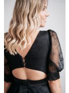 Andrea - Čierne čipkované šaty s naberanými rukávmi a špeciálnym strihom na chrbte