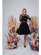 Andrea - Čierne čipkované šaty s naberanými rukávmi a špeciálnym strihom na chrbte