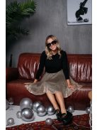 Leila - mini šaty s dlhým rukávom a trblietavou kruhovou sukňou