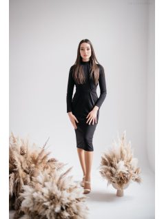 Aliz - čierne midi šaty s dlhými rukávmi
