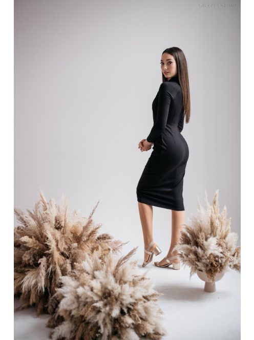 Aliz - čierne midi šaty s dlhými rukávmi