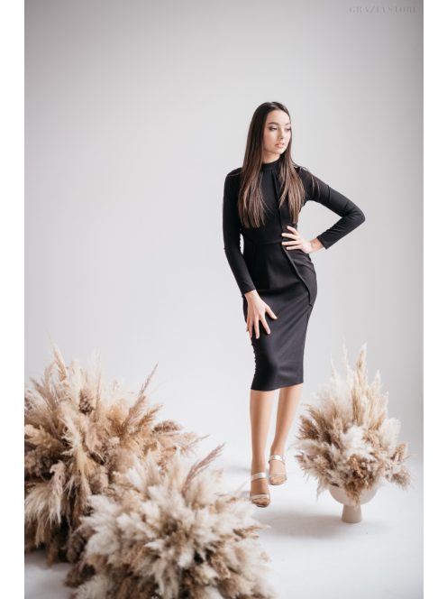 Aliz - čierne midi šaty s dlhými rukávmi