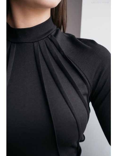 Aliz - čierne midi šaty s dlhými rukávmi