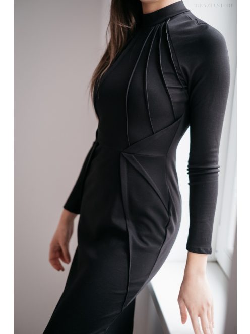 Aliz - čierne midi šaty s dlhými rukávmi