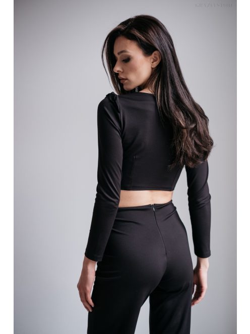 Friderika - čierny crop top s dlhým rukávom