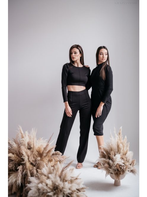 Friderika - čierny crop top s dlhým rukávom