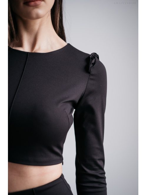 Friderika - fekete hosszú ujjú crop-top