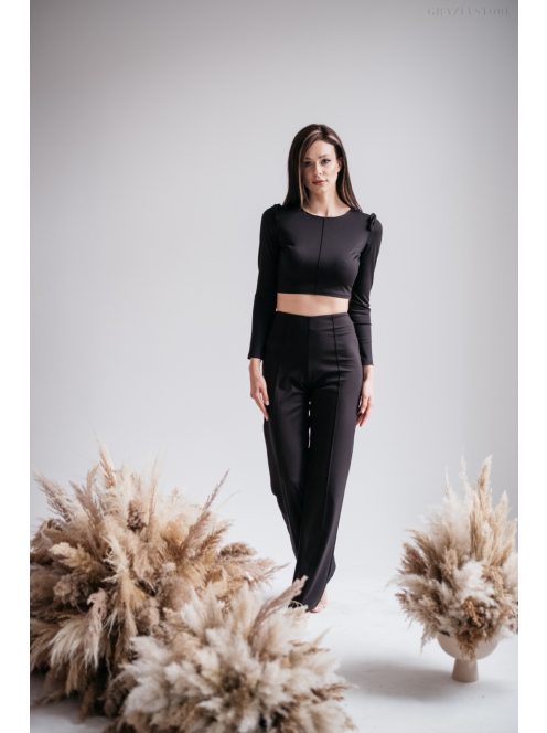 Friderika - fekete hosszú ujjú crop-top