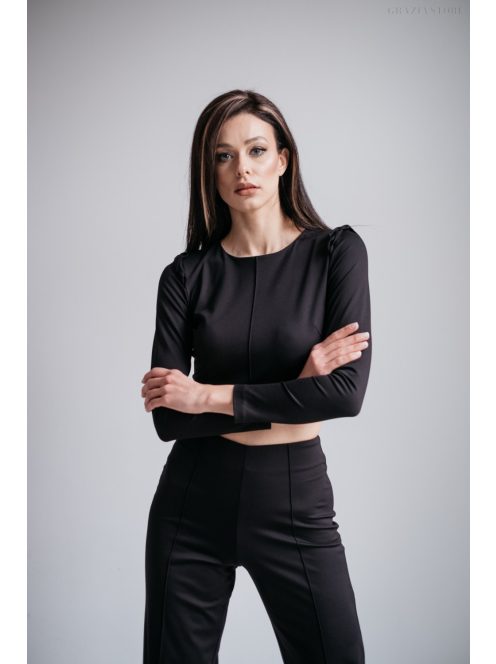 Friderika - fekete hosszú ujjú crop-top