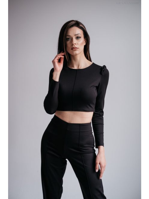 Friderika - čierny crop top s dlhým rukávom