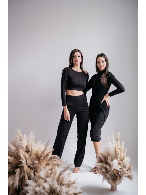 Friderika - čierny crop top s dlhým rukávom