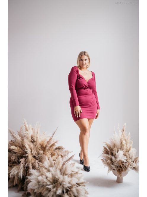 Mirella - purpurové mini šaty s dlhým rukávom