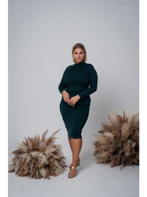 Aliz - tmavozelené midi šaty s dlhými rukávmi