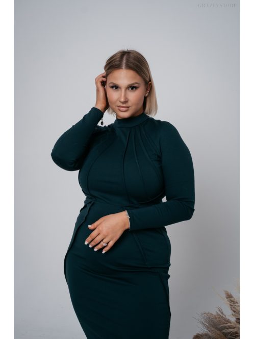 Aliz - tmavozelené midi šaty s dlhými rukávmi
