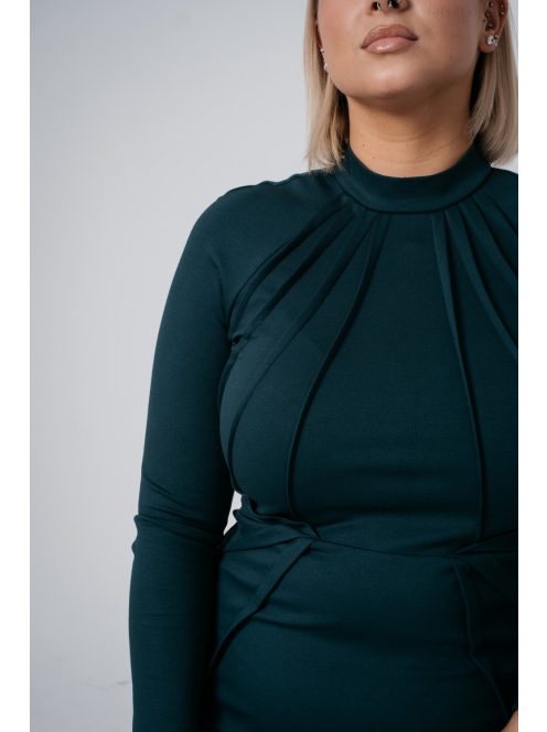 Aliz - tmavozelené midi šaty s dlhými rukávmi