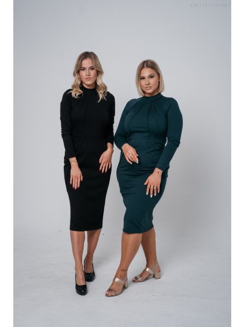 Aliz - tmavozelené midi šaty s dlhými rukávmi