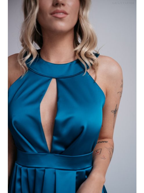 Petrolejovo modré asymetrické saténové šaty