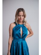 Petrolejovo modré asymetrické saténové šaty