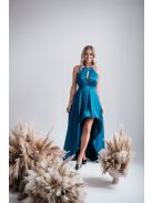   Bíbor - petrolejovo modré asymetrické saténové šaty