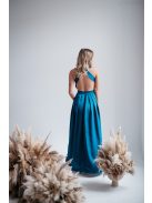   Bíbor - petrolejovo modré asymetrické saténové šaty