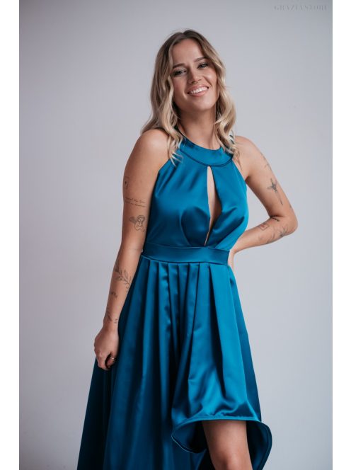   Bíbor - petrolejovo modré asymetrické saténové šaty
