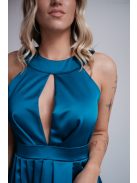   Bíbor - petrolejovo modré asymetrické saténové šaty