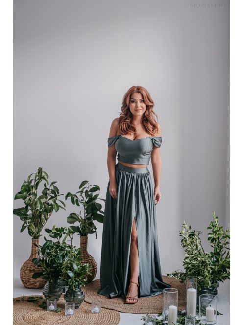 Rebeka - crop top s elastickým materiálom v army farbe