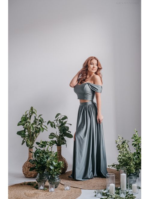 Rebeka - crop top z elastického materiálu  v army farbe