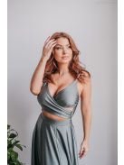 Yvonne - elastické maxi šaty s prekríženým topom v army farbe