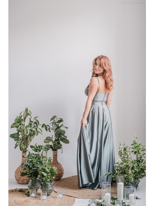 Yvonne - elastické maxi šaty s prekríženým topom v army farbe