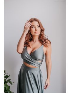   Yvonne - elastické maxi šaty s prekríženým topom v army farbe