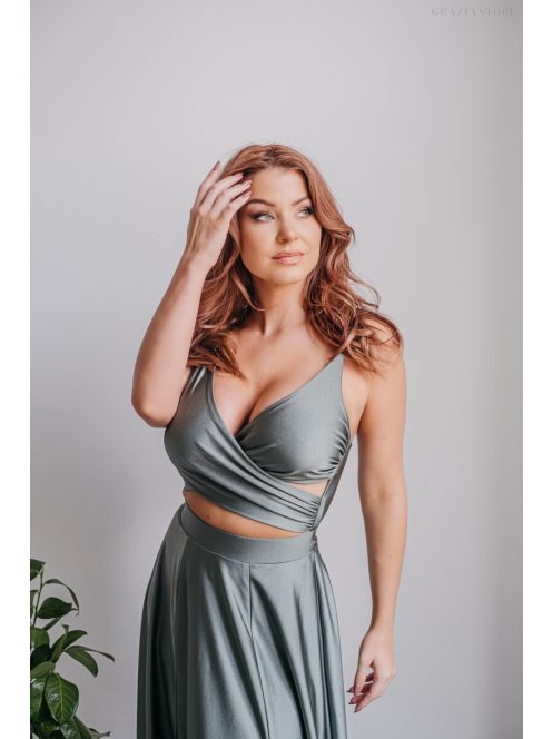 Yvonne - elastické maxi šaty s prekríženým topom v army farbe