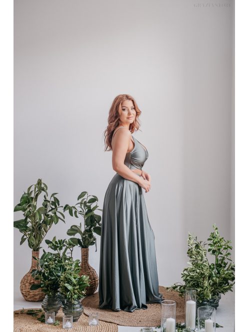 Yvonne - elastické maxi šaty s prekríženým topom v army farbe