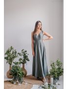 Zóra - maxi šaty s prekladaným dekoltom v army zelenej farbe