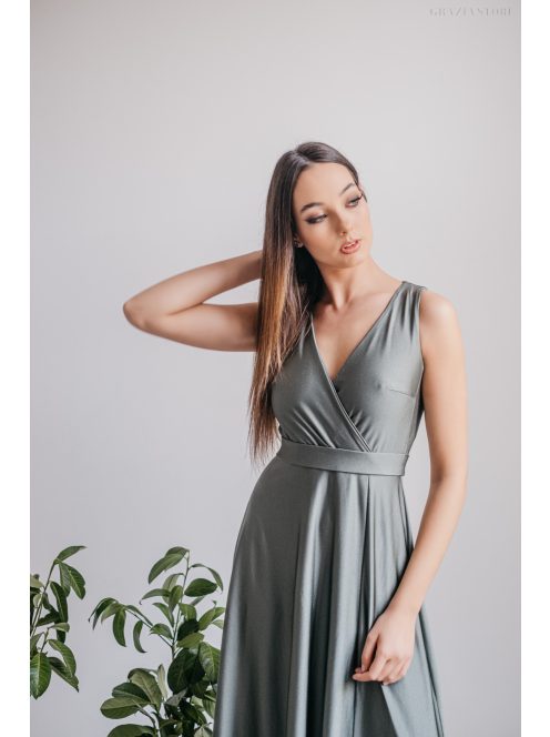 Zóra - maxi šaty s preloženým dekoltom v army zelenej farbe