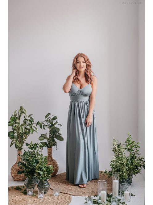 Hanna - Foresty zelené maxi šaty s výstrihom do V z elastického materiálu