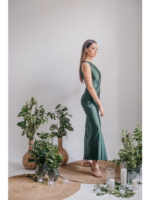 Lili - goblin zelené priliehavé maxi šaty s uzlíkovým detailom 