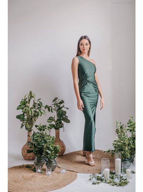 Lili - goblin zelené priliehavé maxi šaty s uzlíkovým detailom 