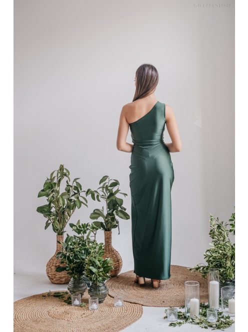 Lili - goblin zelené priliehavé maxi šaty s uzlíkovým detailom 