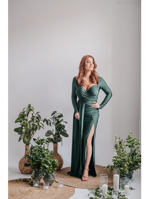 Miranda - goblin zelené maxi šaty s dlhým rukávom z elastického materiálu