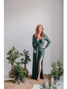 Miranda - goblin zelené maxi šaty s dlhým rukávom z elastického materiálu