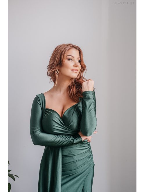 Miranda - goblin zelené maxi šaty s dlhým rukávom z elastického materiálu