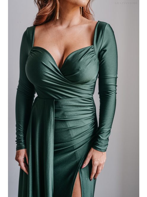 Miranda - goblin zelené maxi šaty s dlhým rukávom z elastického materiálu