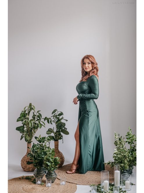 Miranda - goblin zelené maxi šaty s dlhým rukávom z elastického materiálu