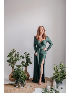   Miranda - goblin zelené maxi šaty s dlhým rukávom z elastického materiálu