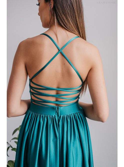 Madleine - boyscout zelené maxi šaty s prekríženými ramienkami na chrbte