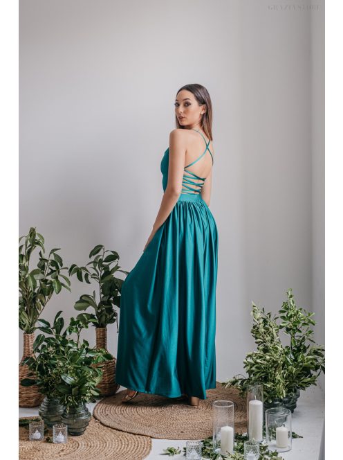 Madleine - boyscout zelené maxi šaty s prekríženými ramienkami na chrbte